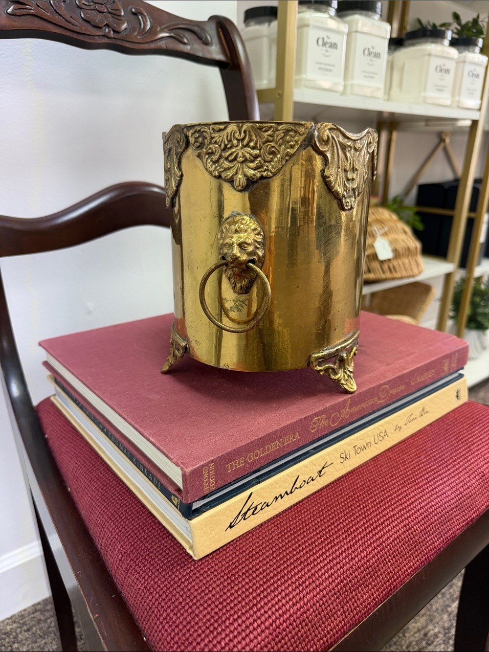 Ornate Gold Lion-Handle Decorative Vase